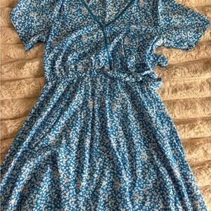 Sienna Sky Blue and White Midi Dress